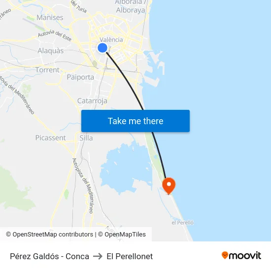 Pérez Galdós - Conca to El Perellonet map
