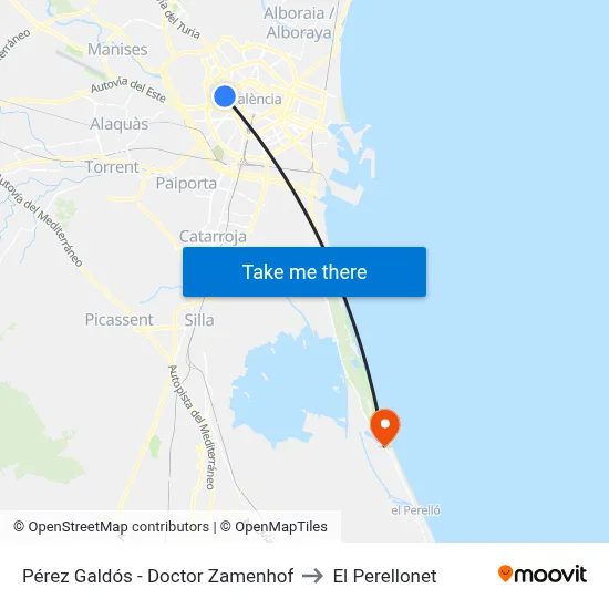Pérez Galdós - Doctor Zamenhof to El Perellonet map