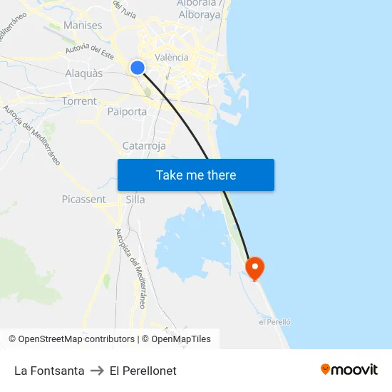 La Fontsanta to El Perellonet map