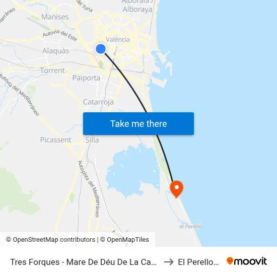 Tres Forques - Mare De Déu De La Cabeça to El Perellonet map