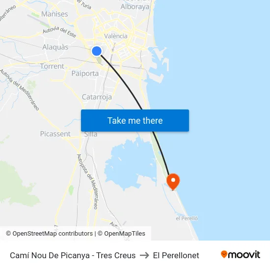 Camí Nou De Picanya - Tres Creus to El Perellonet map