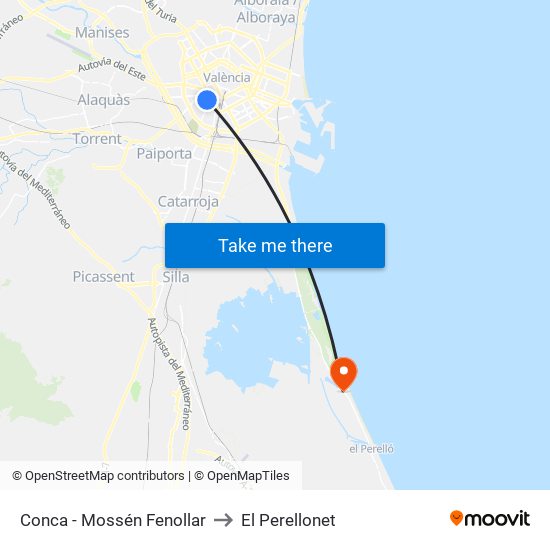 Conca - Mossén Fenollar to El Perellonet map