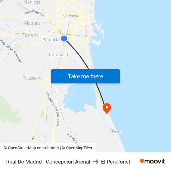 Real De Madrid - Concepción Arenal to El Perellonet map