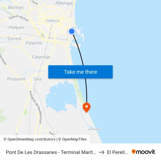 Pont De Les Drassanes - Terminal Marítima (Front) to El Perellonet map