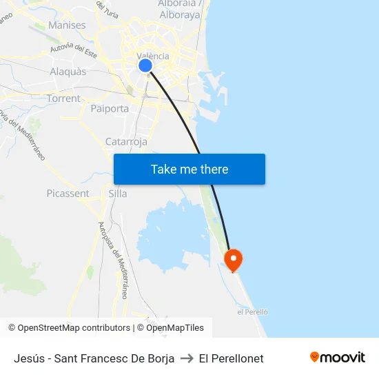 Jesús - Sant Francesc De Borja to El Perellonet map