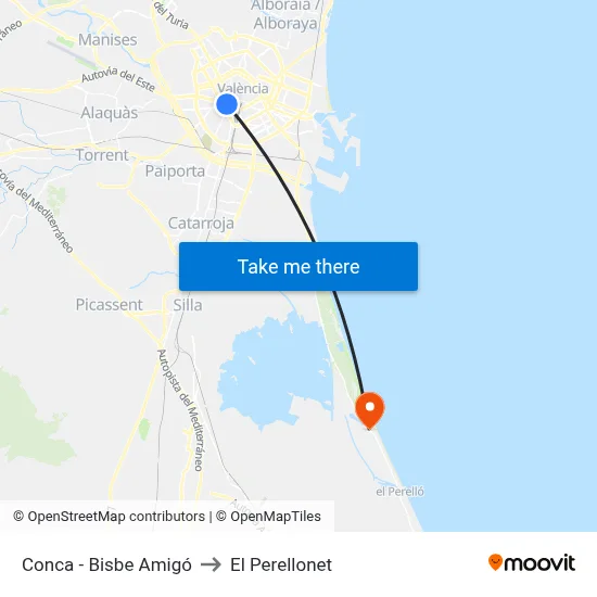 Conca - Bisbe Amigó to El Perellonet map
