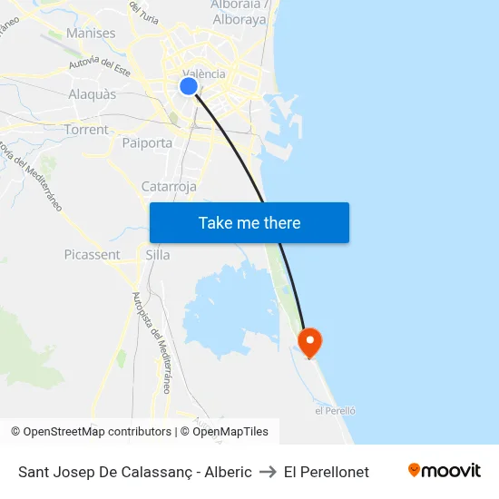 Sant Josep De Calassanç - Alberic to El Perellonet map