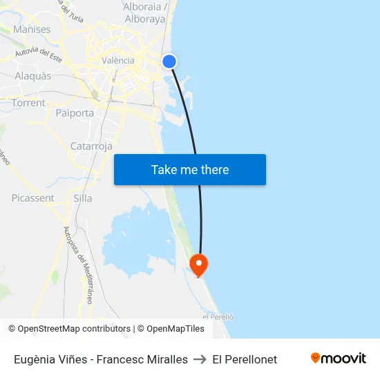 Eugènia Viñes - Francesc Miralles to El Perellonet map