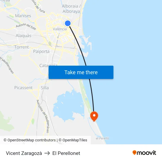Vicent Zaragozà to El Perellonet map