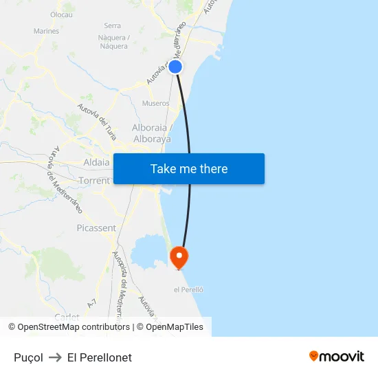 Puçol to El Perellonet map