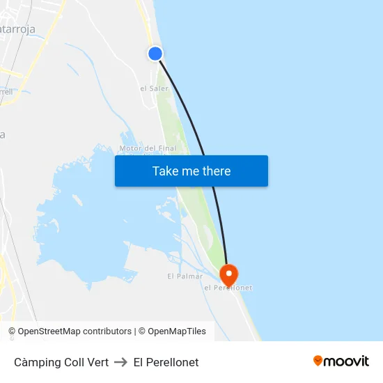 Càmping Coll Vert to El Perellonet map