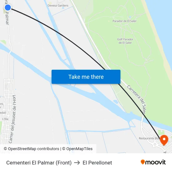 Cementeri El Palmar (Front) to El Perellonet map