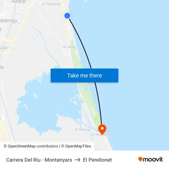 Carrera Del Riu - Montanyars to El Perellonet map