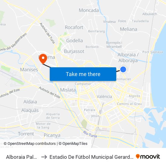 Alboraia Palmaret to Estadio De Fútbol Municipal Gerardo Salvador map