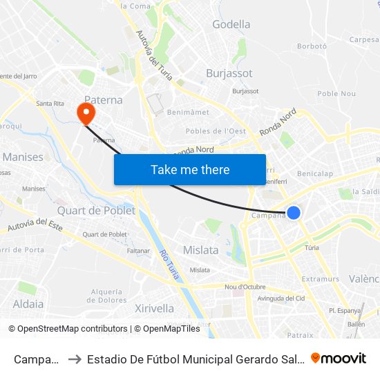 Campanar to Estadio De Fútbol Municipal Gerardo Salvador map