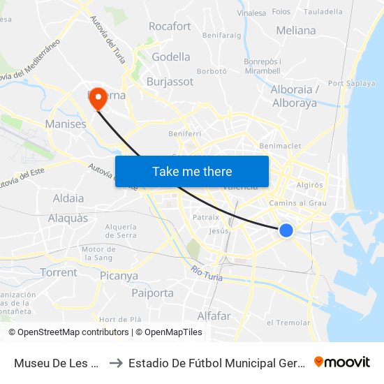 Museu De Les Ciències to Estadio De Fútbol Municipal Gerardo Salvador map