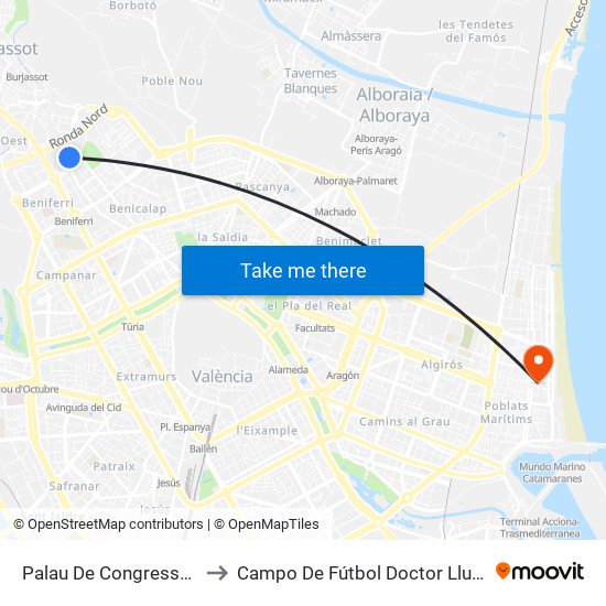 Palau De Congressos to Campo De Fútbol Doctor Lluch map