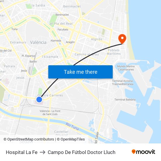 Hospital La Fe to Campo De Fútbol Doctor Lluch map