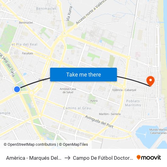 Plaça D'Amèrica - Marqués Del Túria to Campo De Fútbol Doctor Lluch map