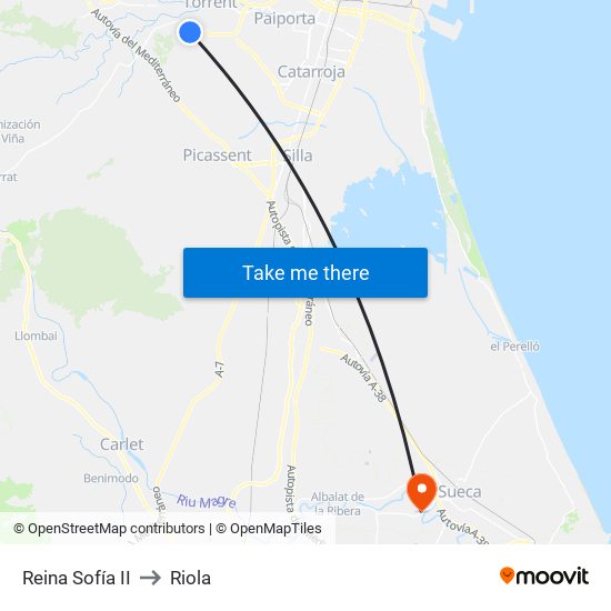 Reina Sofía II to Riola map