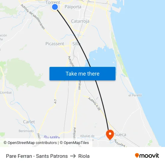 Pare Ferran - Sants Patrons to Riola map