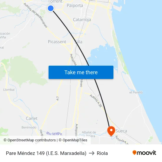 Pare Méndez 149 (I.E.S. Marxadella) to Riola map