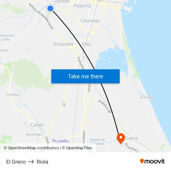 El Greco to Riola map