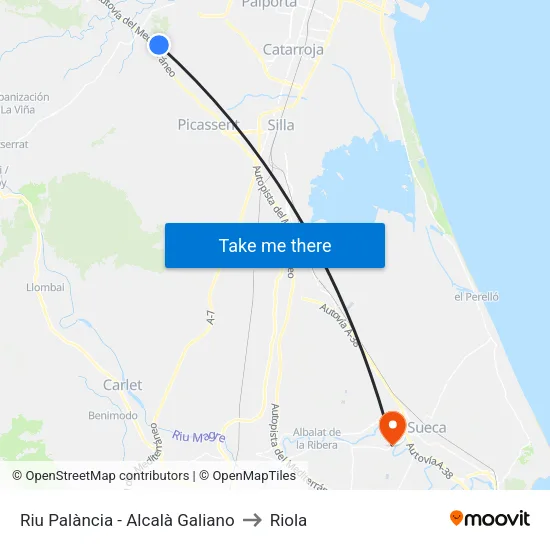 Riu Palància - Alcalà Galiano to Riola map