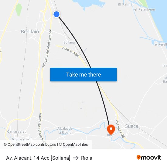 Av. Alacant, 14 Acc [Sollana] to Riola map