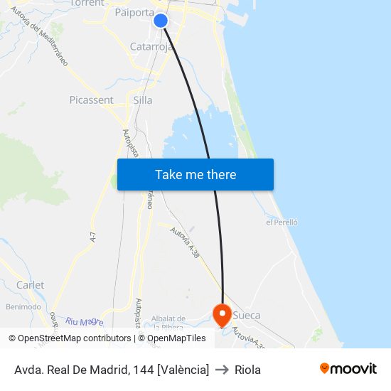 Avda. Real De Madrid, 144 [València] to Riola map