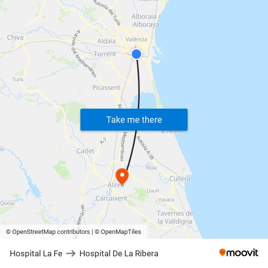 Hospital La Fe to Hospital De La Ribera map