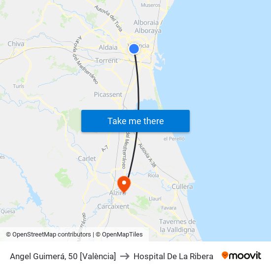 Angel Guimerá, 50 [València] to Hospital De La Ribera map