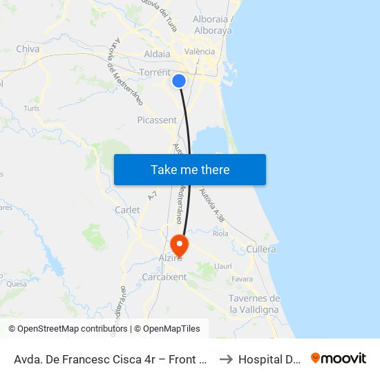 Avda. De Francesc Cisca 4r – Front Metro De Paiporta [Paiporta] to Hospital De La Ribera map