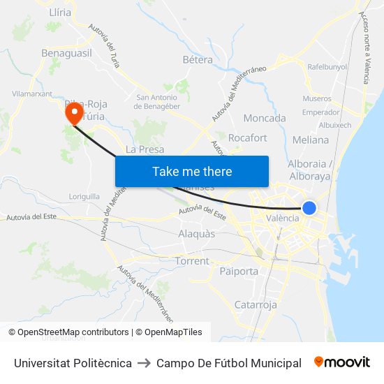 Universitat Politècnica to Campo De Fútbol Municipal map