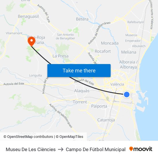 Museu De Les Ciències to Campo De Fútbol Municipal map