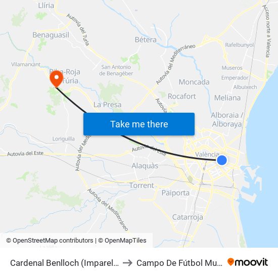 Cardenal Benlloch (Imparell) - Port to Campo De Fútbol Municipal map