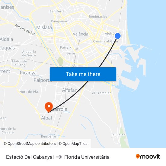 Estació Del Cabanyal to Florida Universitària map