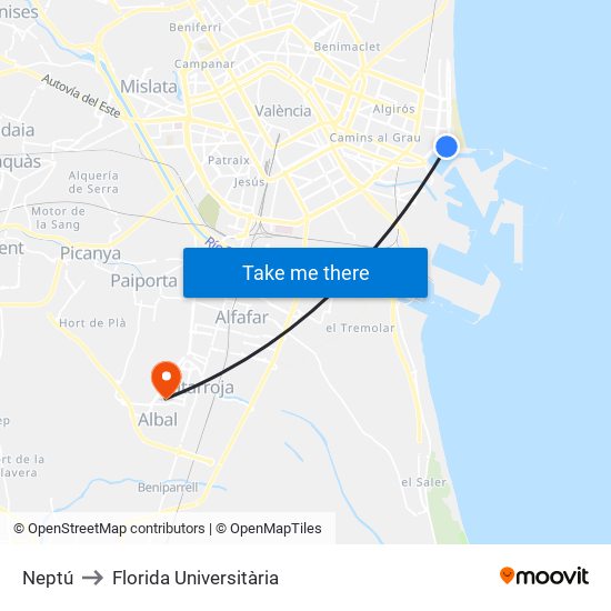 Neptú to Florida Universitària map