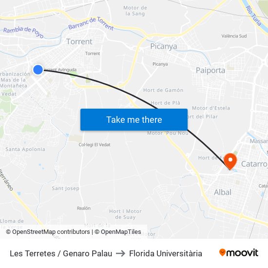 Les Terretes / Genaro Palau to Florida Universitària map