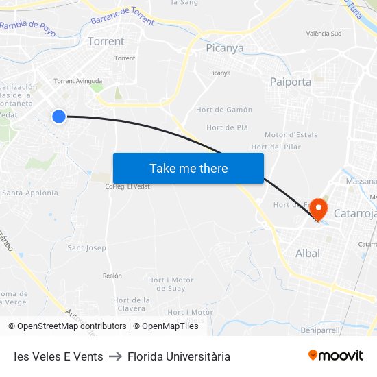 Ies Veles E Vents to Florida Universitària map