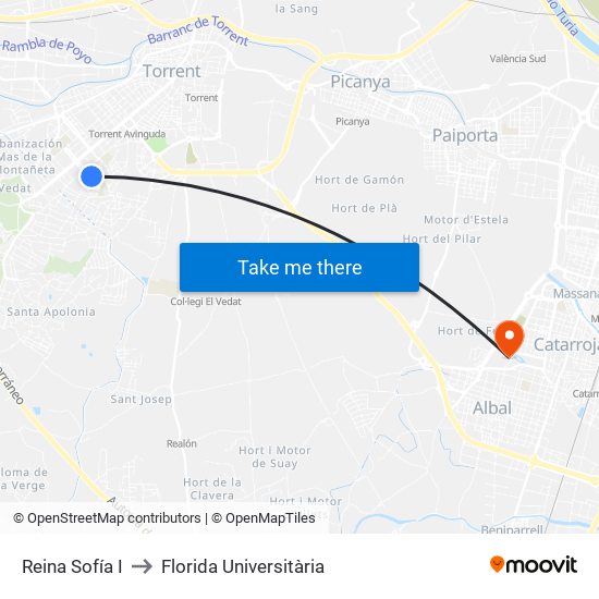 Reina Sofía I to Florida Universitària map