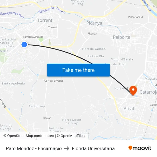 Pare Méndez - Encarnació to Florida Universitària map