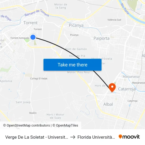 Verge De La Soletat - Universitat to Florida Universitària map
