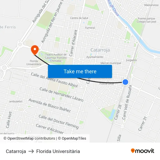 Catarroja to Florida Universitària map