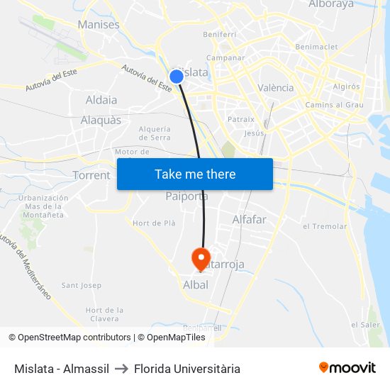 Mislata - Almassil to Florida Universitària map