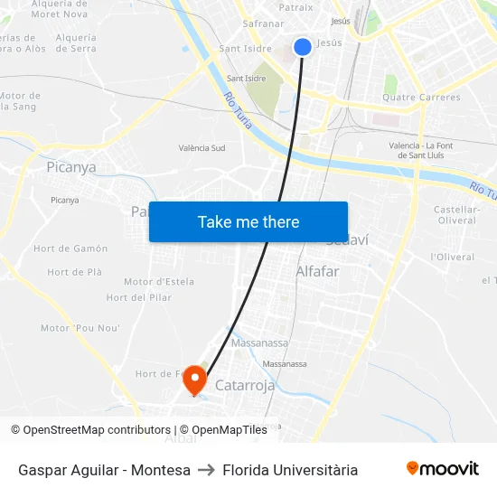 Gaspar Aguilar - Montesa to Florida Universitària map