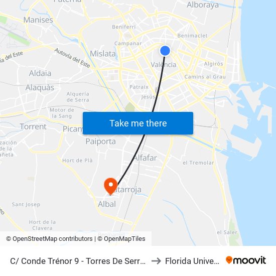 C/ Conde Trénor 9 - Torres De Serrano [València] to Florida Universitària map