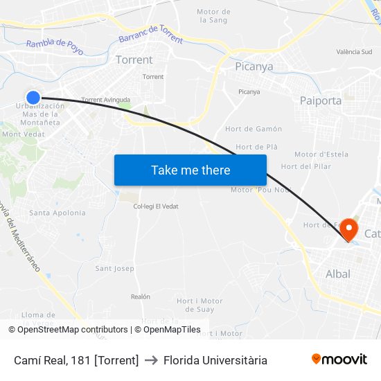 Camí Real, 181 [Torrent] to Florida Universitària map