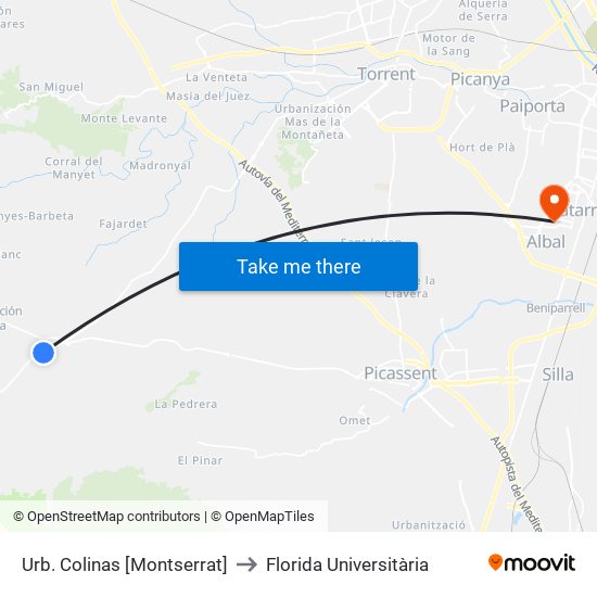 Urb. Colinas [Montserrat] to Florida Universitària map