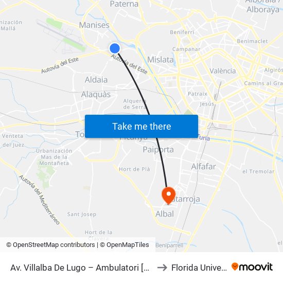 Av. Villalba De Lugo – Ambulatori [Quart De Poblet] to Florida Universitària map